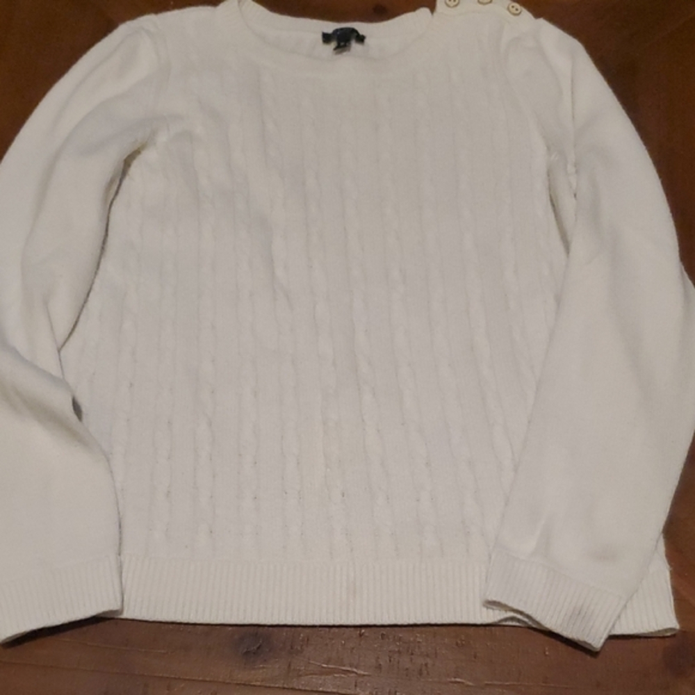 Talbots Cream Cable Knit Sweater with Button Detail